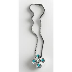 EA Signed Turquoise Pearl Maltese Cross Pendant Necklace Sterling Silver 925 18"